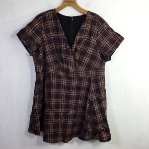 Retro Chick Torrid Womens Plaid Faux-Wrap Mini Dress Black Purple Size 26 Plus